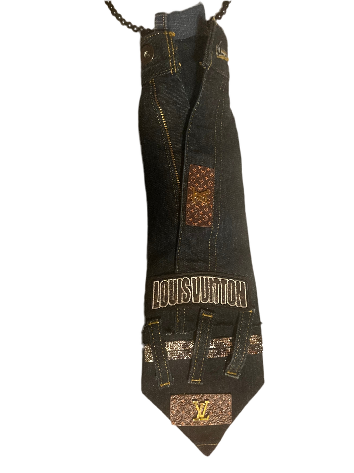 Denim Lv patch necktie