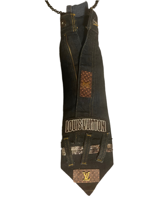 Denim Lv patch necktie