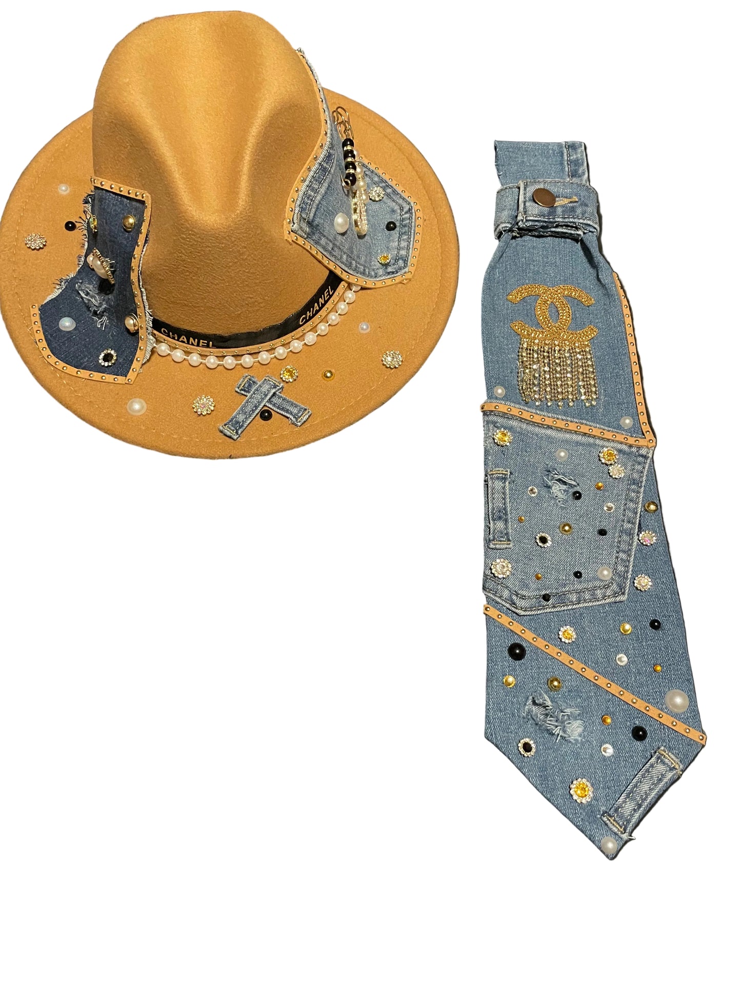 Custom Fedora hat& junk tie combo